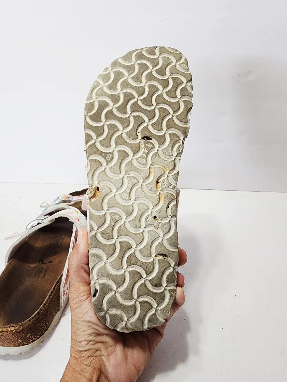 Birkenstock Floral Triple-Strap Cork Sandal - White Size 39